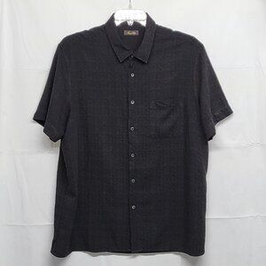 Tasso Elba Mens Shirt XXL Silk Blend Button Up Textured Short Sleeve Black